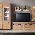 Wohnwand Mit Glasteil Massivholz B340 H208 T50 Cm Balkeneiche